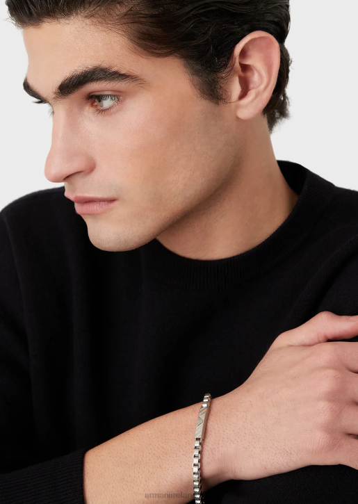 Men 086V2114 Black-Tone Sterling Silver Chain Bracelet Armani