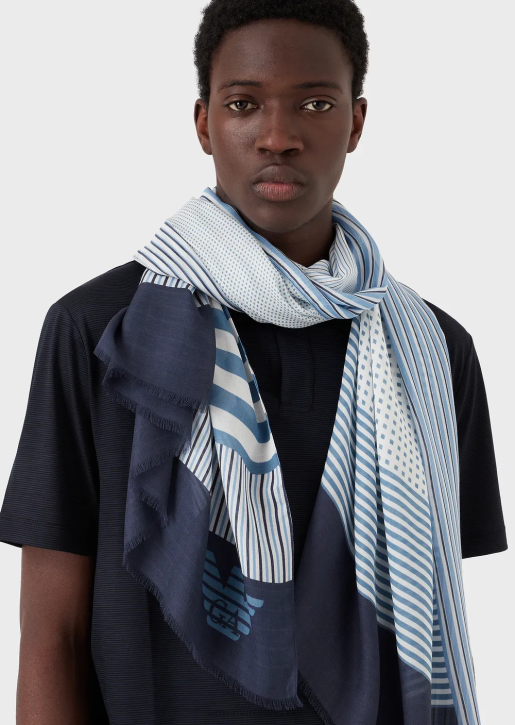 Men 086V2115 Patchwork-Effect Modal Stole Armani Navy Blue