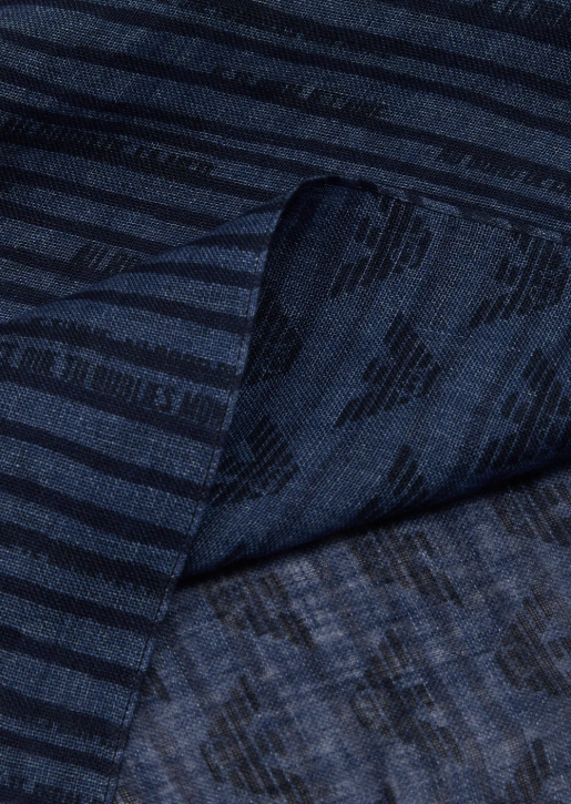 Men 086V2116 Linen Stole With All-Over Collection Phrase Armani Navy Blue