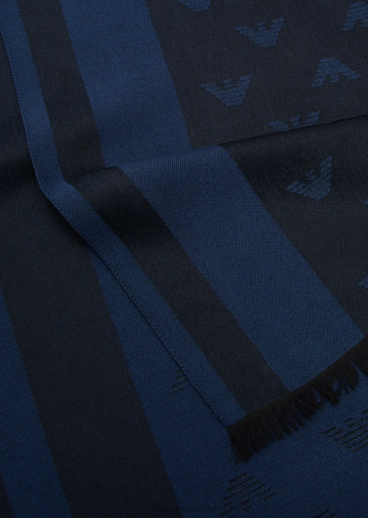 Men 086V2117 Wool-Blend Scarf With All-Over Eagle And Stripes Armani