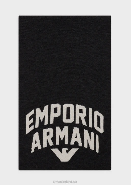 Men 086V2119 Wool-Blend Scarf With Bold Logo Armani Dark Gray