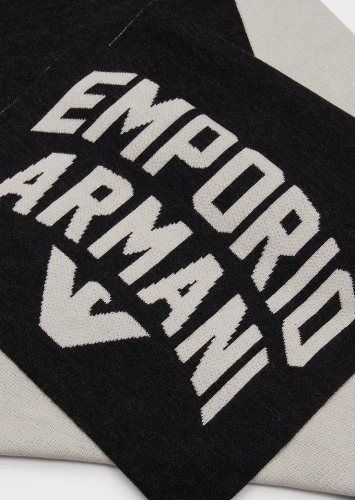 Men 086V2119 Wool-Blend Scarf With Bold Logo Armani Dark Gray
