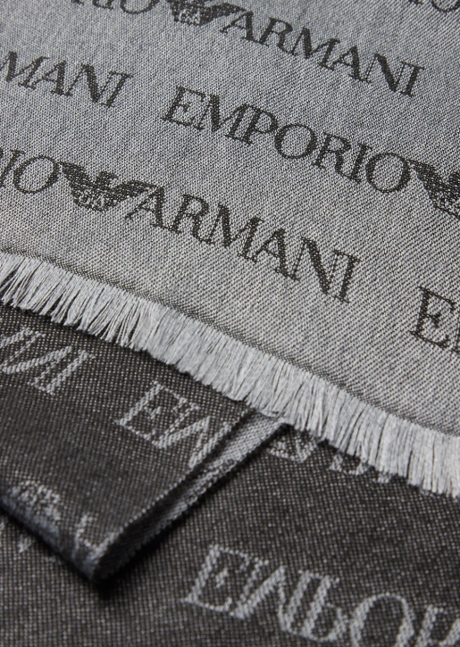 Men 086V2121 Wool-Blend Scarf With All-Over Jacquard Lettering Armani Gray