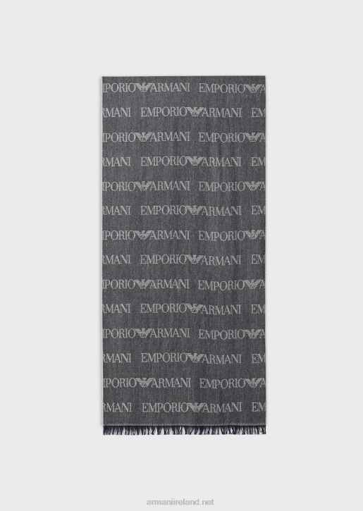 Men 086V2122 Wool-Blend Scarf With All-Over Jacquard Lettering Armani Blue