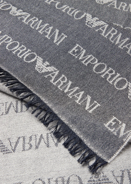 Men 086V2122 Wool-Blend Scarf With All-Over Jacquard Lettering Armani Blue