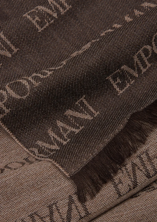 Men 086V2124 Virgin-Wool Blend Scarf With Jacquard Logo Lettering And Fringes Armani Brown