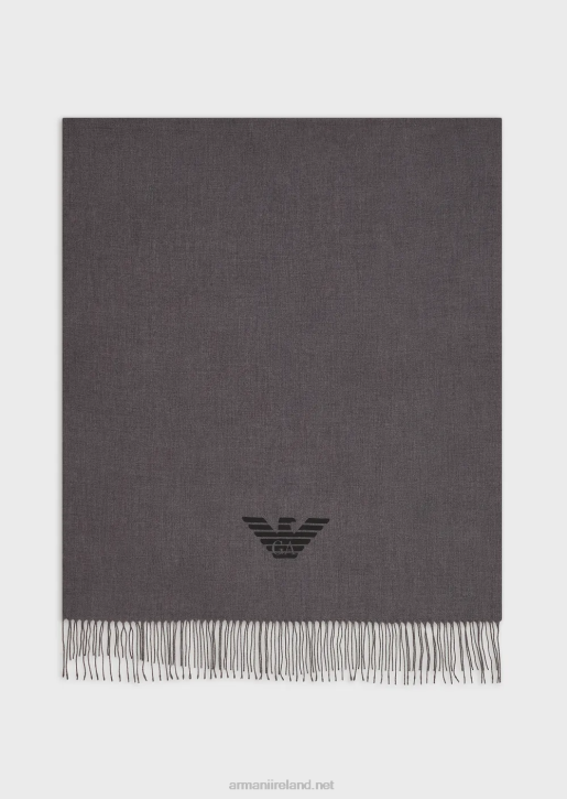 Men 086V2126 Fringed Scarf With Eagle Print Armani Light Gray