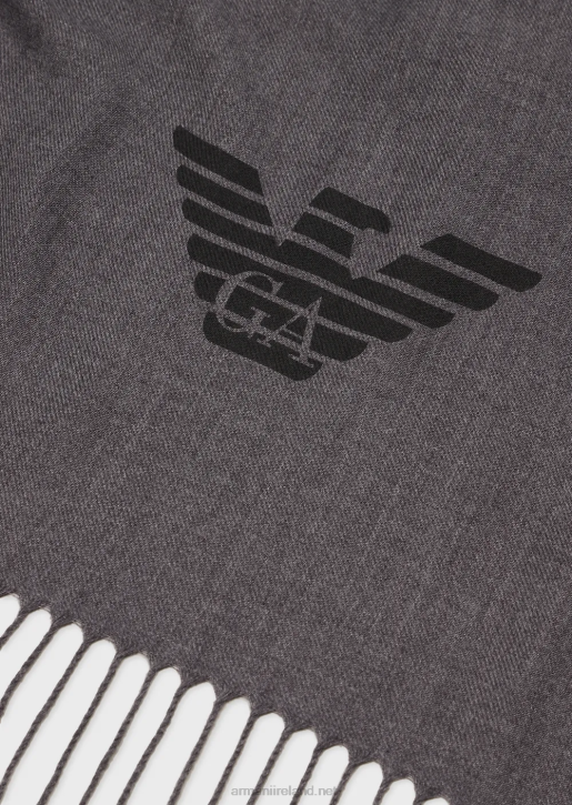 Men 086V2126 Fringed Scarf With Eagle Print Armani Light Gray