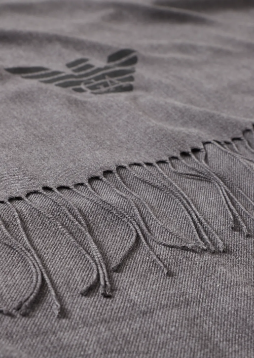 Men 086V2126 Fringed Scarf With Eagle Print Armani Light Gray