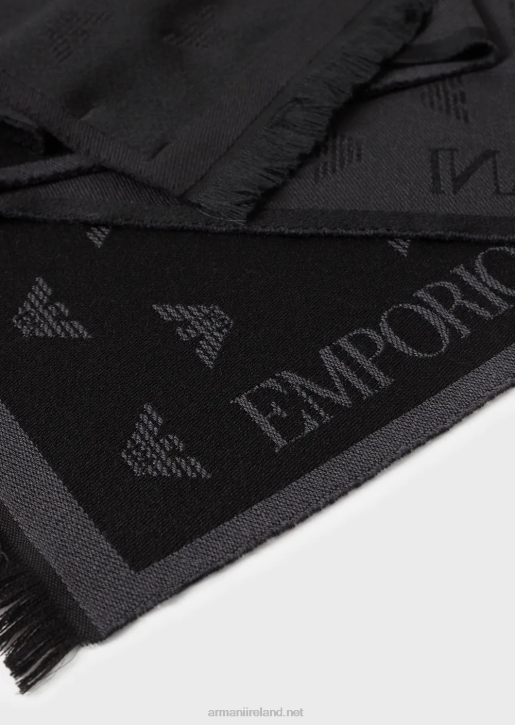 Men 086V2129 All-Over Eagle Embroidered Wool Scarf Armani Anthracite
