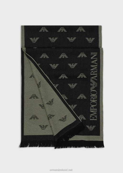 Men 086V2130 All-Over Eagle Embroidered Wool Scarf Armani Pattern