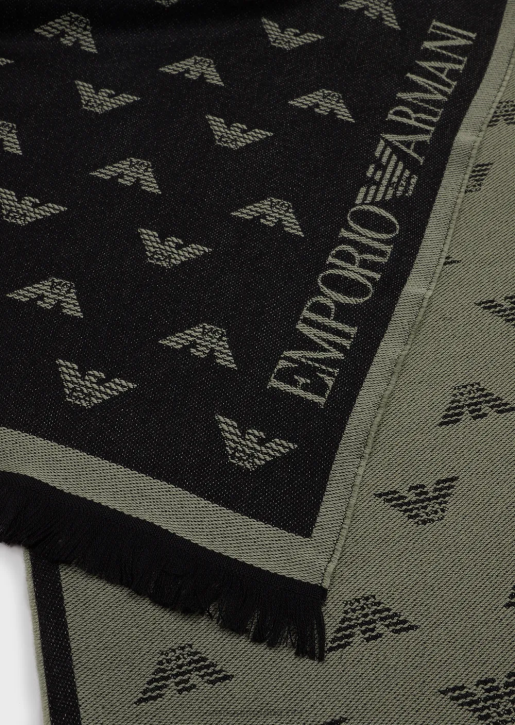Men 086V2130 All-Over Eagle Embroidered Wool Scarf Armani Pattern