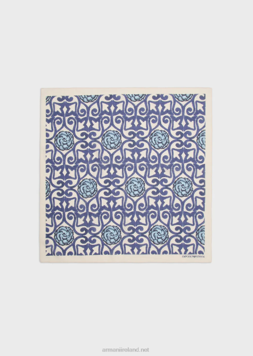 Men 086V2131 Sustainable Collection Print Organic-Cotton Foulard Armani Navy Blue