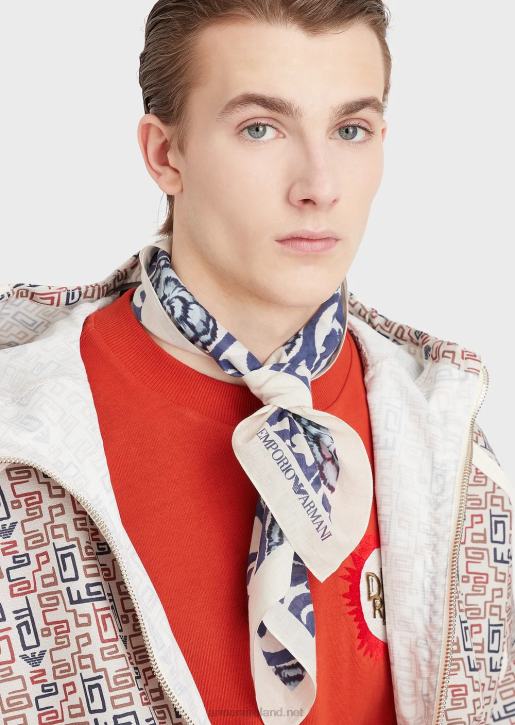 Men 086V2132 Sustainable Collection Print Organic-Cotton Foulard Armani