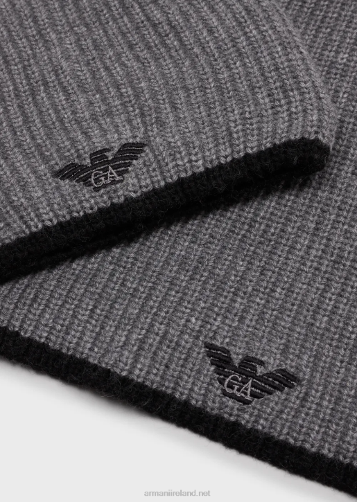Men 086V2134 Hat And Scarf Set With Embroidered Eagle Armani