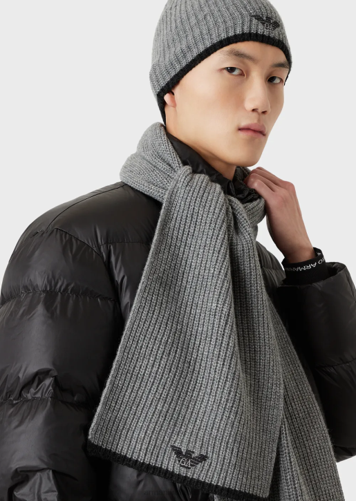 Men 086V2134 Hat And Scarf Set With Embroidered Eagle Armani
