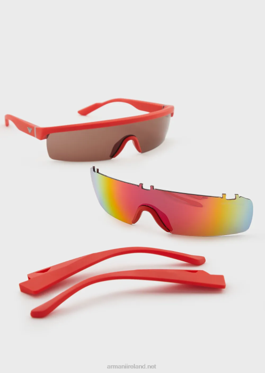 Men 086V2276 Rectangular Sunglasses With Interchangeable Lenses Armani Orange