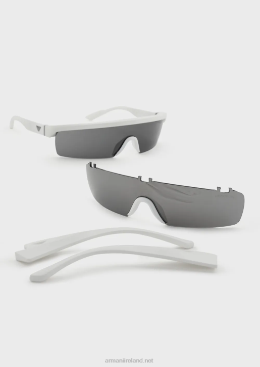 Men 086V2299 Rectangular Sunglasses With Interchangeable Lenses Armani White