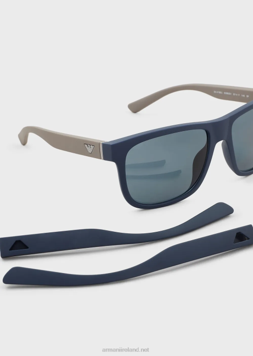 Men 086V2330 Rectangular Sunglasses With Interchangeable Temples Armani Dark Blue