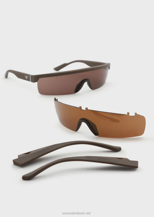Men 086V2337 Rectangular Sunglasses With Interchangeable Lenses Armani Brown