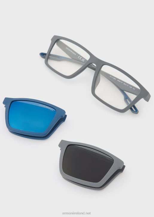 Men 086V2355 Rectangular Sunglasses With Interchangeable Lenses Armani Gray