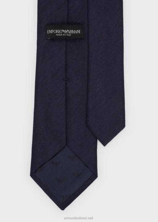 Men 086V2136 Silk And Linen Blend Herringbone Jacquard Tie Armani