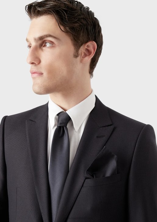 Men 086V2137 Ottoman-Style Silk Pocket Square Armani Navy Blue