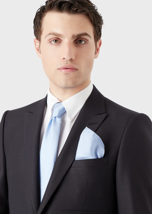 Men 086V2138 Ottoman-Style Silk Pocket Square Armani Blue