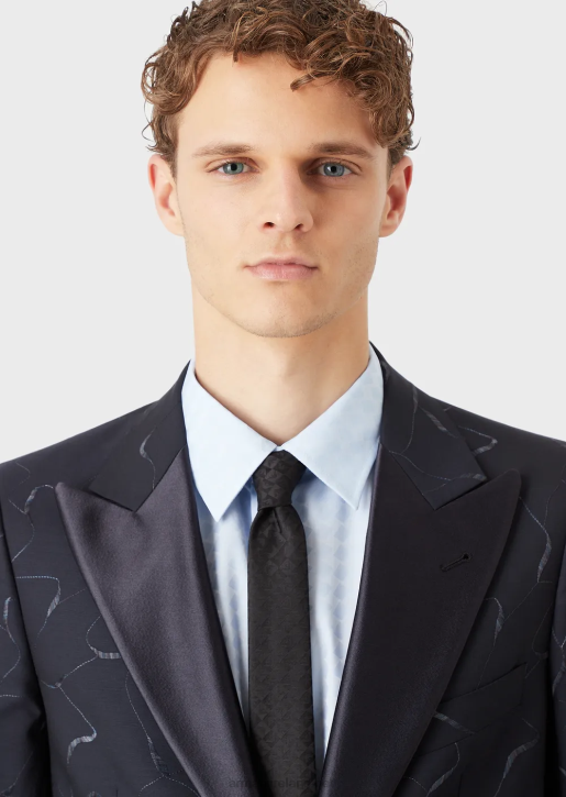 Men 086V2144 Pure Silk Monogram Check Jacquard Tie Armani