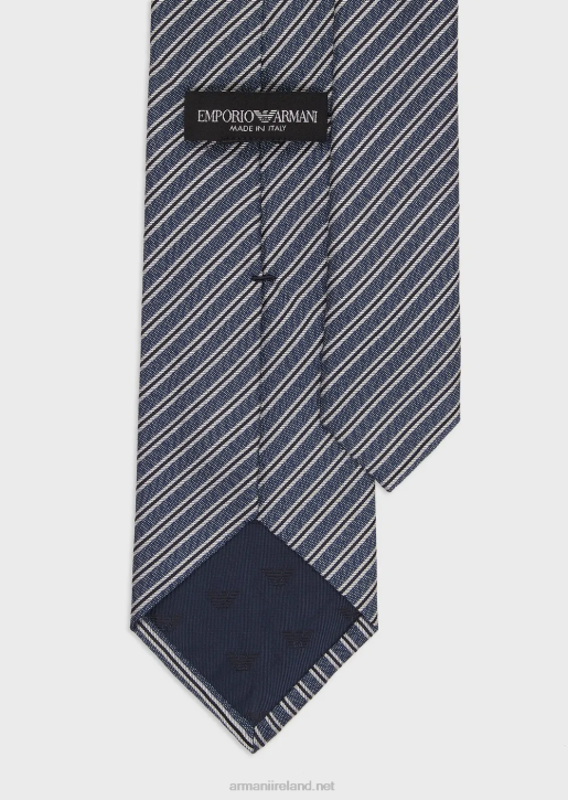 Men 086V2146 Striped Jacquard Pure Silk Tie Armani Blue