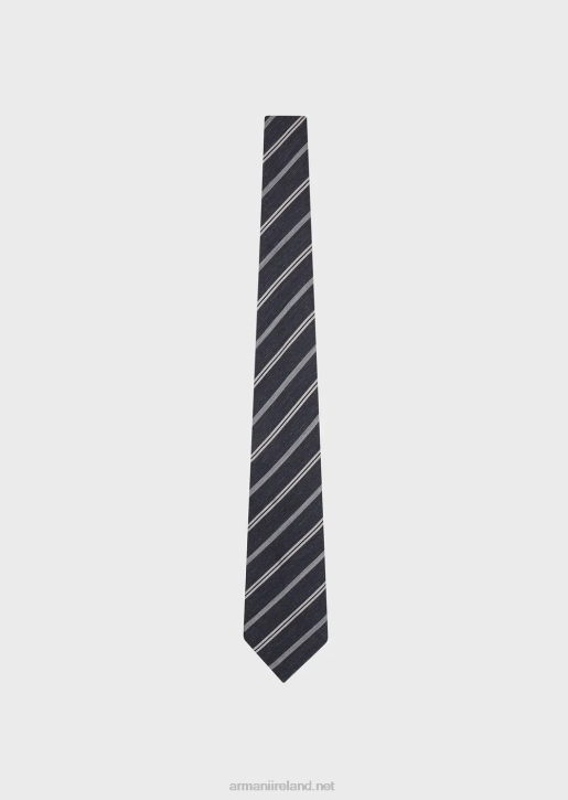 Men 086V2148 Striped Jacquard Pure Silk Tie Armani Dark Gray