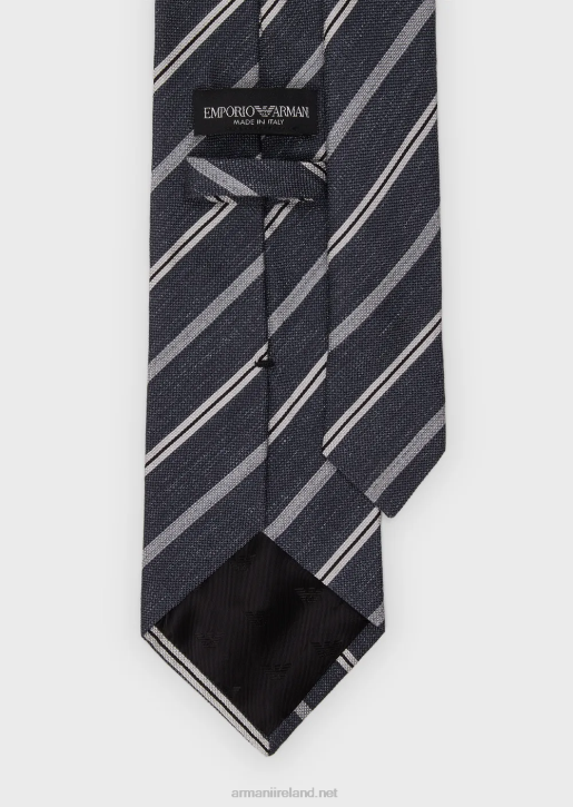 Men 086V2148 Striped Jacquard Pure Silk Tie Armani Dark Gray