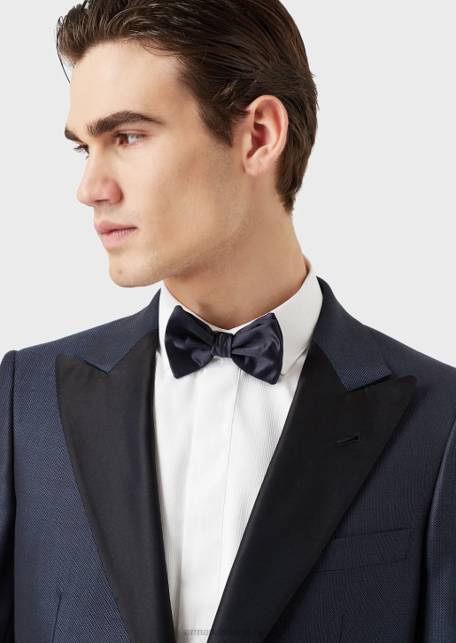 Men 086V2151 Pure Silk Bow Tie With Jacquard Micro-Motif Armani Midnight Blue