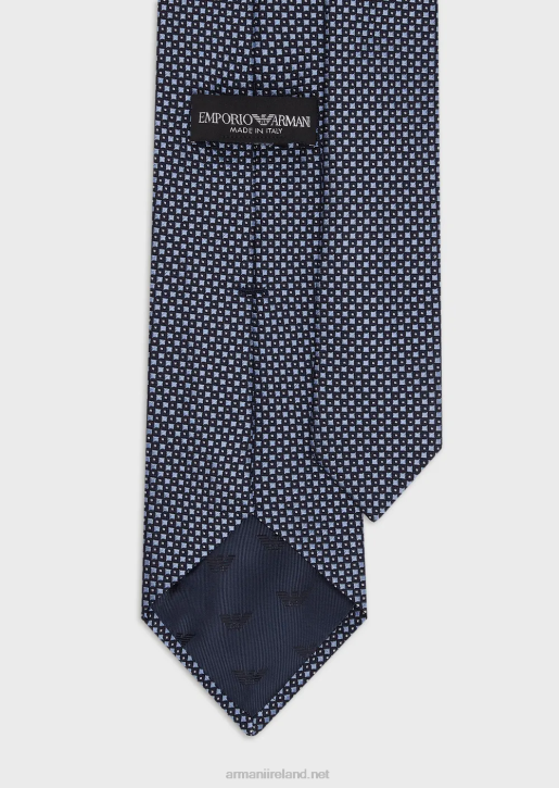 Men 086V2154 Pure Silk Tie With Jacquard Micro-Pattern Armani Blue