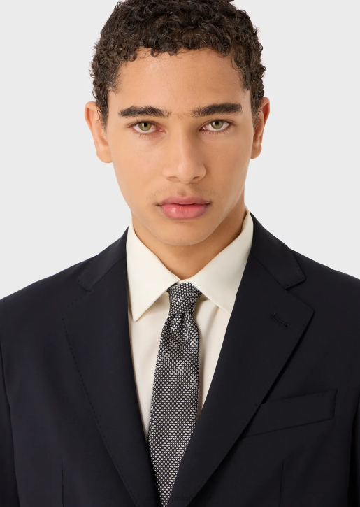 Men 086V2155 Pure Silk Tie With Jacquard Micro-Pattern Armani Black