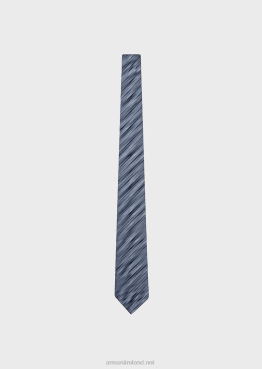 Men 086V2160 Tie In Two-Toned Herringbone Pure Silk Jacquard Armani Azure