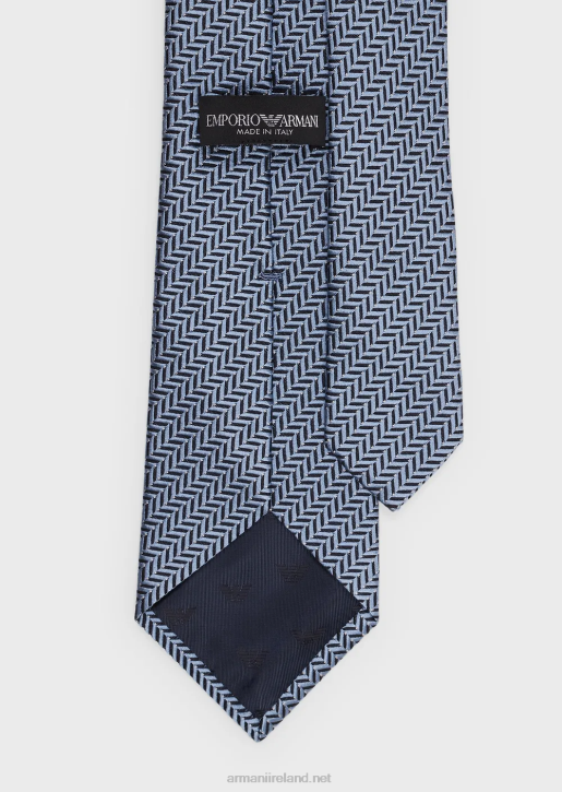 Men 086V2160 Tie In Two-Toned Herringbone Pure Silk Jacquard Armani Azure