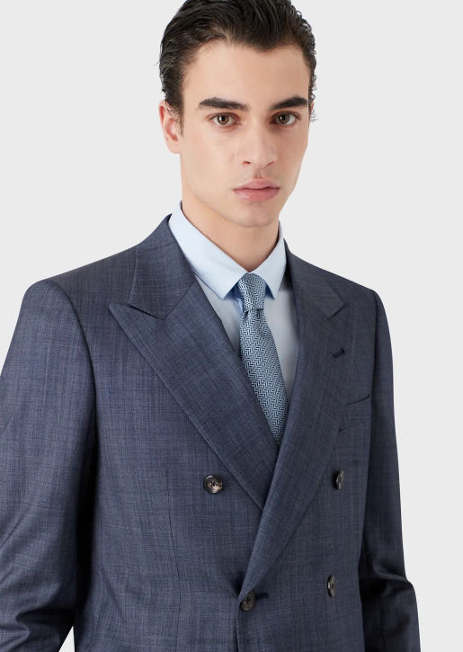 Men 086V2160 Tie In Two-Toned Herringbone Pure Silk Jacquard Armani Azure