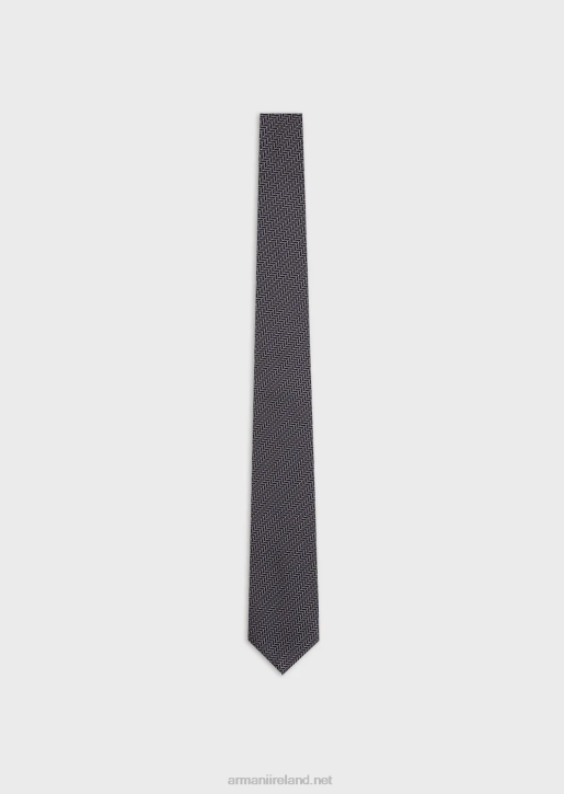 Men 086V2161 Tie In Two-Toned Herringbone Pure Silk Jacquard Armani Gray