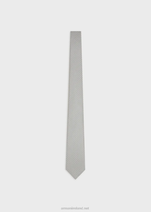 Men 086V2168 Pure Silk Tie With Jacquard Monogram Armani Silver