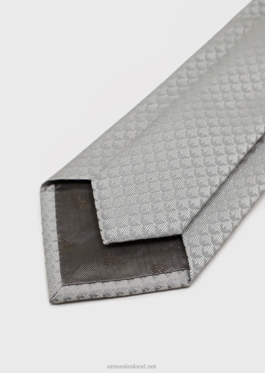 Men 086V2168 Pure Silk Tie With Jacquard Monogram Armani Silver