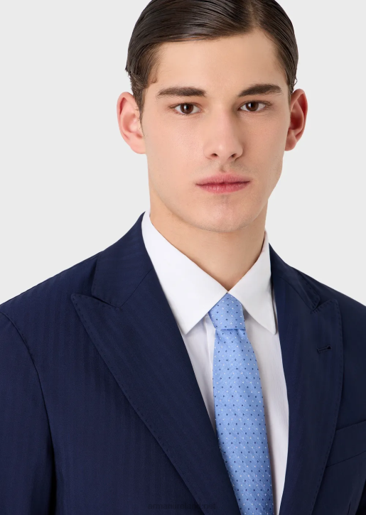 Men 086V2170 Wrinkled-Effect Jacquard Silk-Blend Tie Armani Blue
