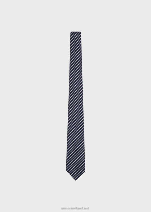 Men 086V2171 Silk And Linen Blend Jacquard Tie Armani Midnight Blue