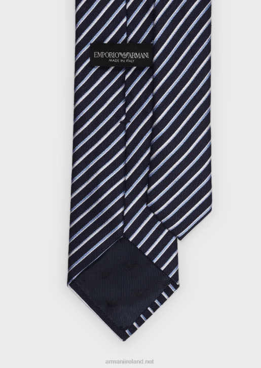 Men 086V2171 Silk And Linen Blend Jacquard Tie Armani Midnight Blue