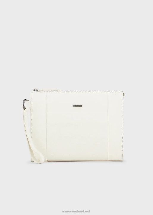 Men 086V2174 Recycled Twill Pouch With Leather Details Armani White