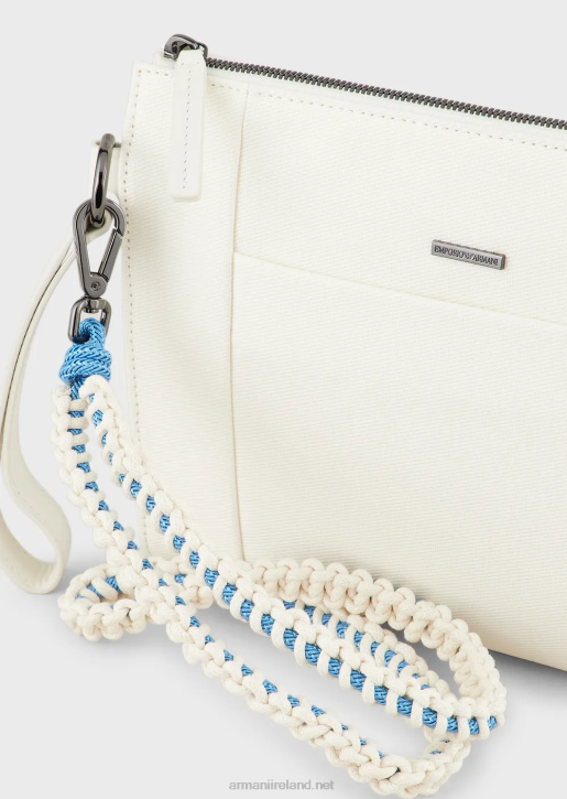 Men 086V2174 Recycled Twill Pouch With Leather Details Armani White