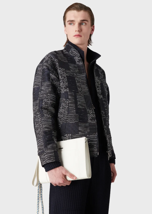 Men 086V2174 Recycled Twill Pouch With Leather Details Armani White