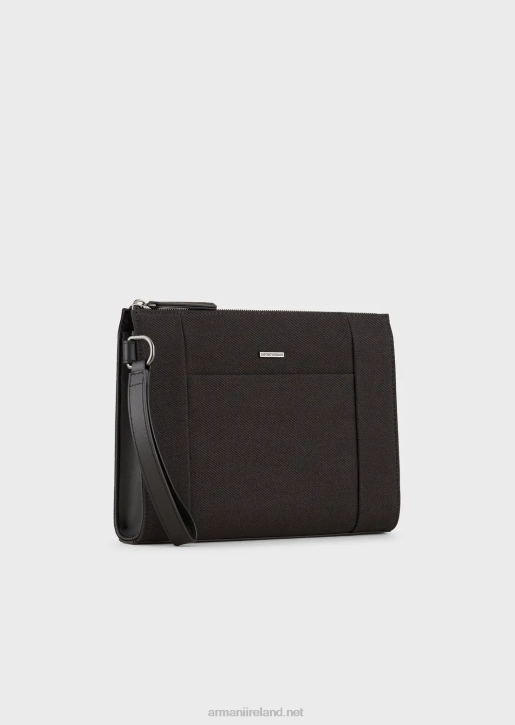 Men 086V2175 Recycled Twill Pouch With Leather Details Armani Black