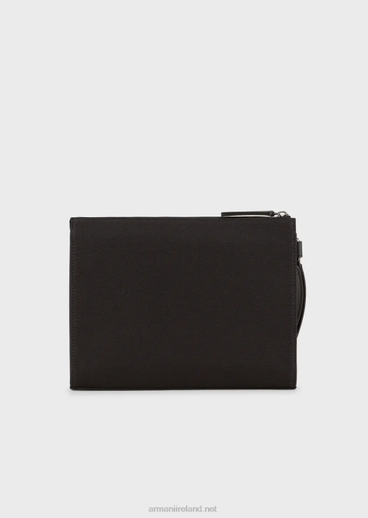 Men 086V2175 Recycled Twill Pouch With Leather Details Armani Black