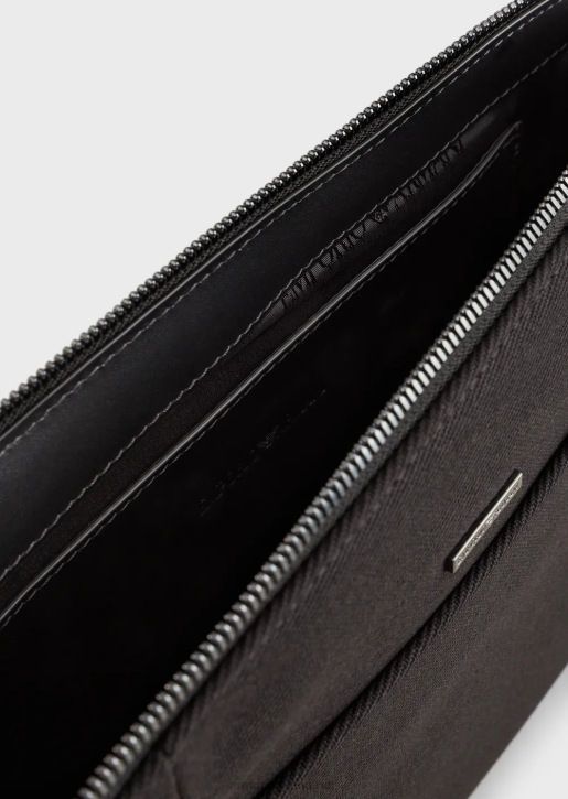 Men 086V2175 Recycled Twill Pouch With Leather Details Armani Black
